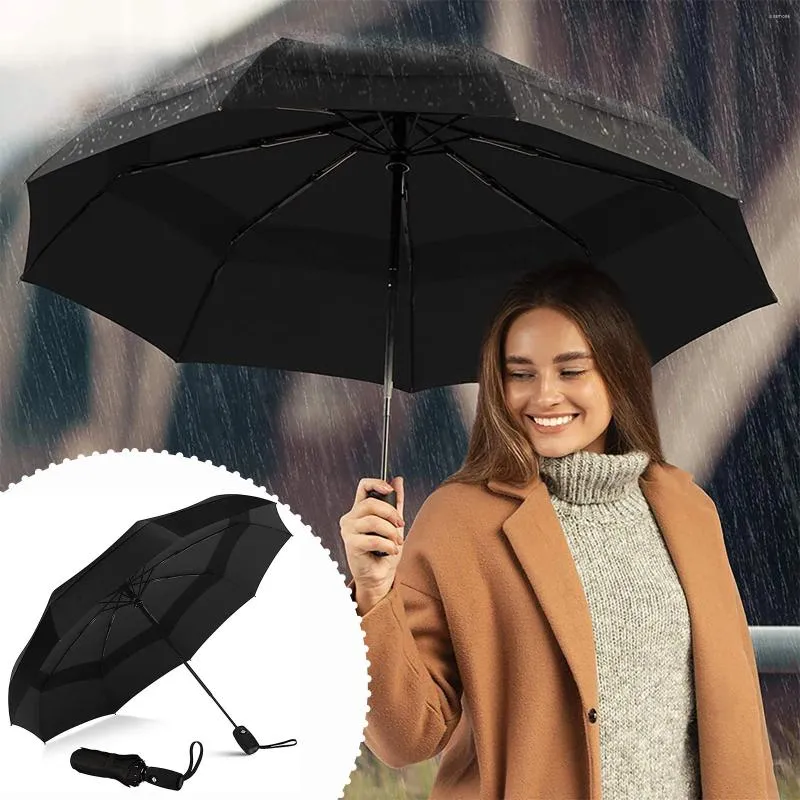 Parapluies Automatic Rain Sun Umbrella Silver revêtement parasol anti-UV 3 pliant résistant au vent Auto Luxury Big Femme Femme à l'épreuve du vent 10 côtes