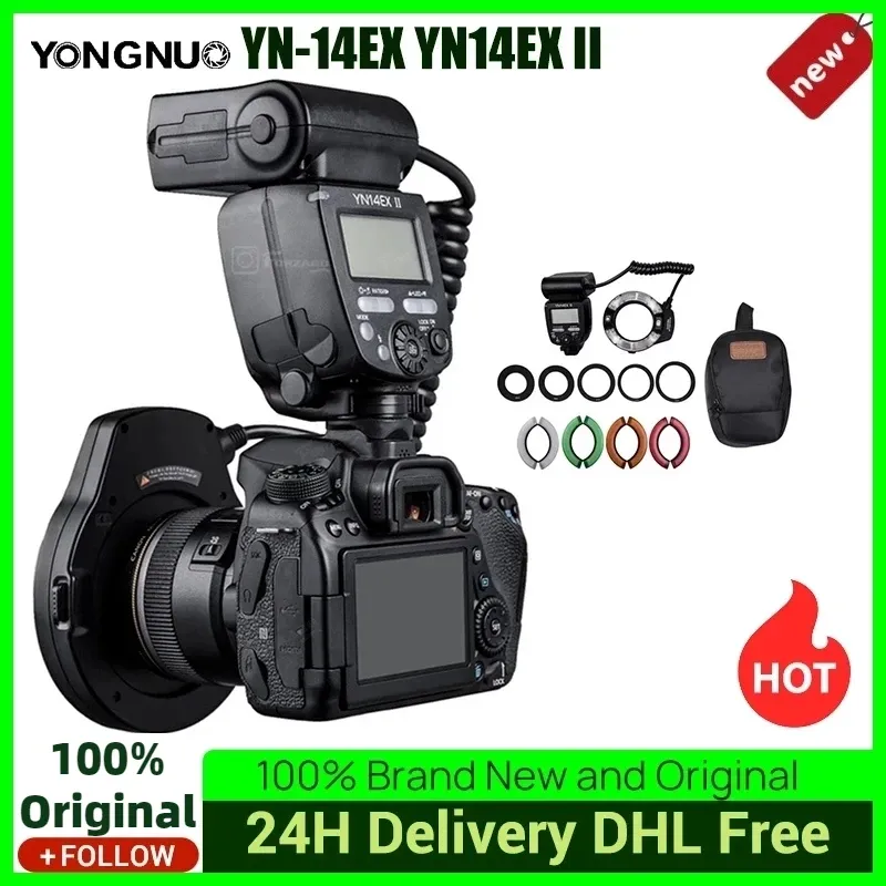 Mount yongnuo yn14ex yn14ex ii فلاش LED ttl Ro Ring Lite Lite Flash Speedlite Light for Canon 5D Mark II 5D Mark III 6d 7d 60d Cameras