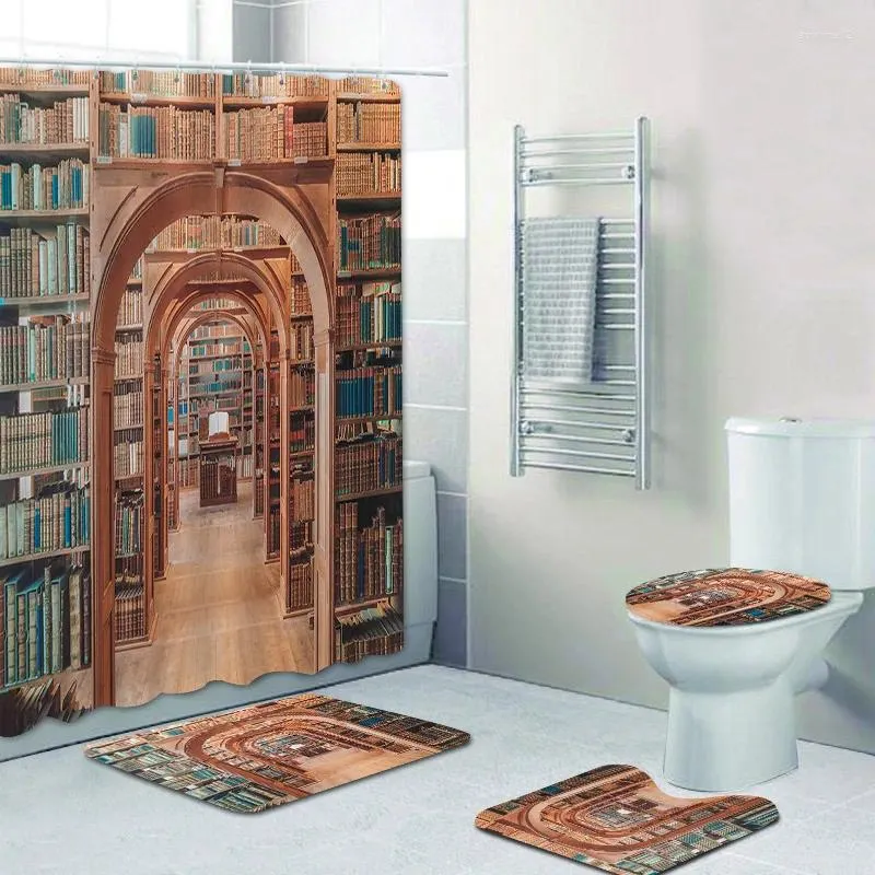 Zasłony prysznicowe 3D Vintage Library Book Książki Zestaw zasłony do łazienki magiczne książki maty dywaniki toalety wystrój domu