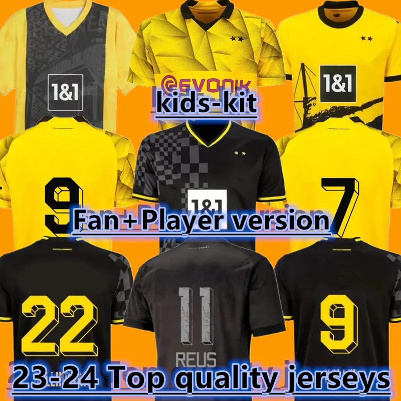 2023 2024 Jerseys de football Reus 23 24 DORTMUNDS BORUSSIA SOCCER CALLER FOOTBALL BELLING Bellingham Neongelb Hummels Brandt Men Kids Special Kit All Black Maillot de Foot