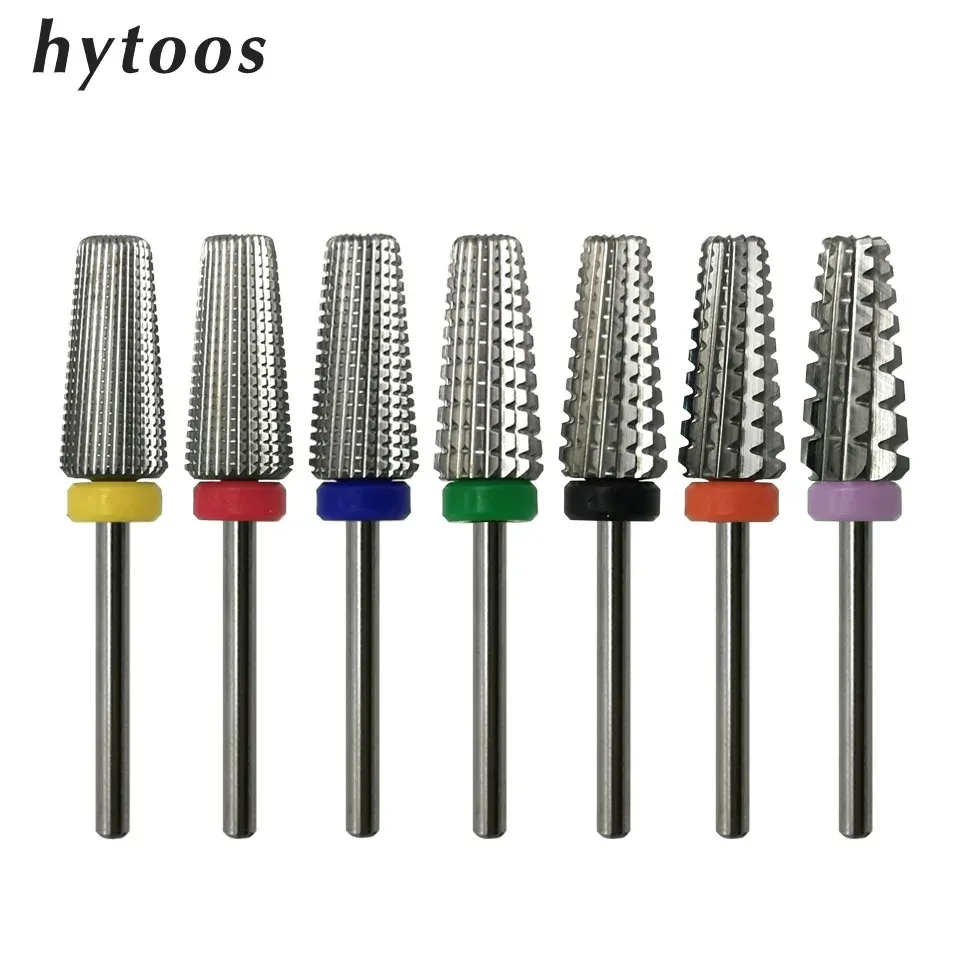 البتات Hytoos 5 في 1 قطع الحفر المدفوعة كربيد مدببة مع قطع 3/32 "Twoway Carbide Bit Drill Cutter Cutter for Manicure