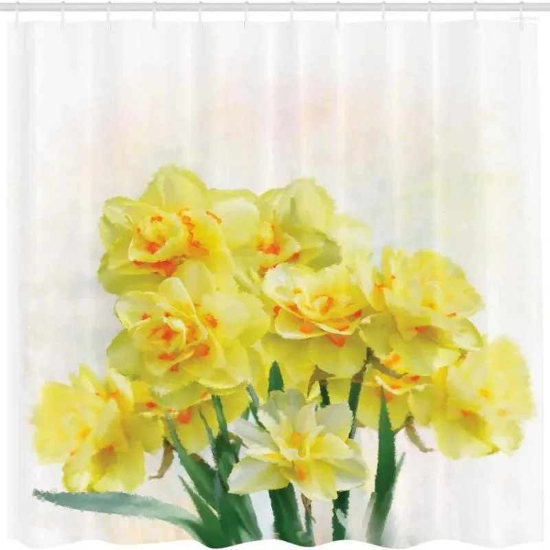 シャワーカーテンフラワーカーテンデジタル水彩色顔料daffodilブーケイメージ防水布地飾り