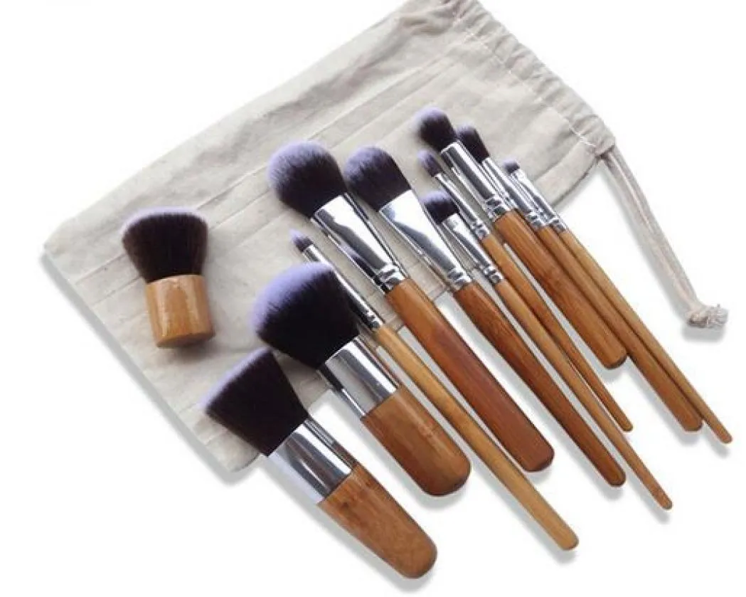 11pcset Natural Bamboo Professional Make Brate Set Foundation Brush Brush Tool Cosmetic наборы набора макияжа Brusher4670217