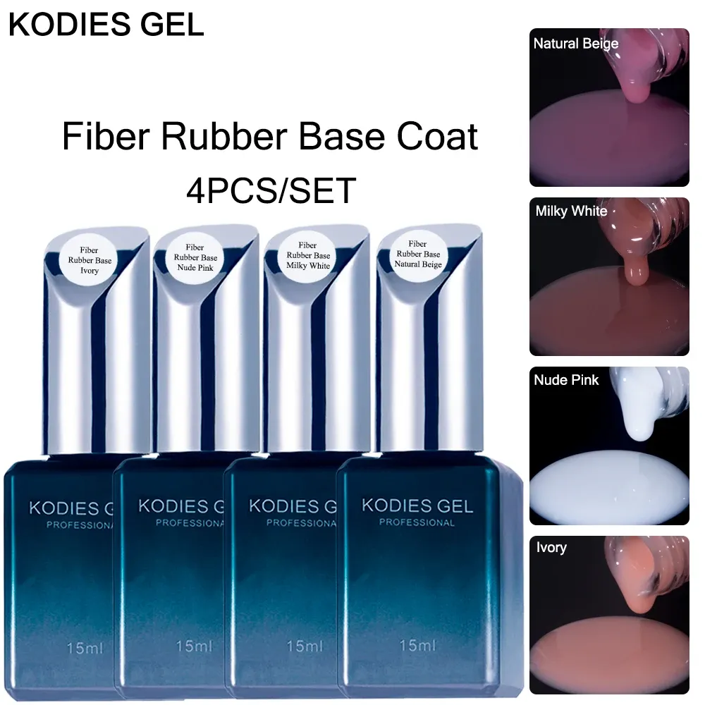 Gel kodies gel 4 st fiber gummi bas gel polska set15 ml semi permanent uv konstruktion gel klar tjock viskositet nagelkonsttillbehör