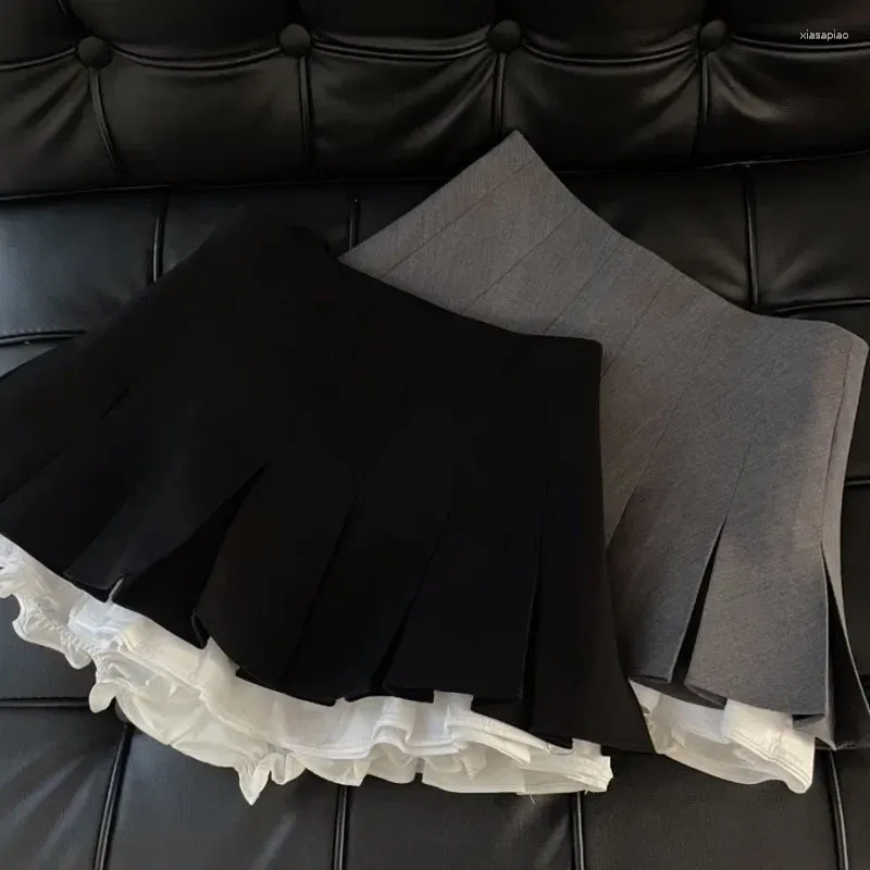 Skirts giapponese in stile universitario pieghetta grigia nera grigia femmina donna abbinata tutta la gonna femminile a vita alta