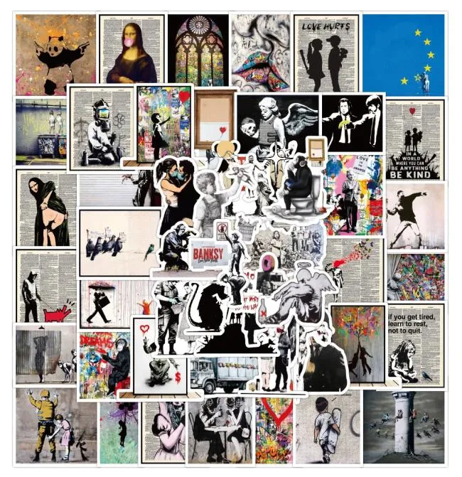 52pcs Pegatinas Banksy Peace Art Graffiti Pegatinas para el equipaje de bricolaje Skateboard Motorcycle Bicycle6586180