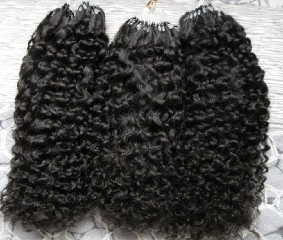 Micro Loops Couleur naturelle Afro Curly Curly Micro Loop Extensions de cheveux humains 300g Mongol Mongol Coiffure Curly Micro Link EXTENDS 7911244