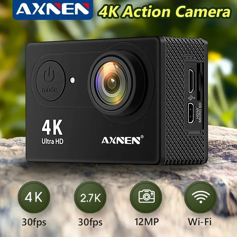 الكاميرات الأصلية Axnen H9r 4K Sports Camera WiFi دراجة نارية الدراجة النارية خوذة مقاومة للماء كاميرات تسجيل الفيديو للتصوير الفوتوغرافي