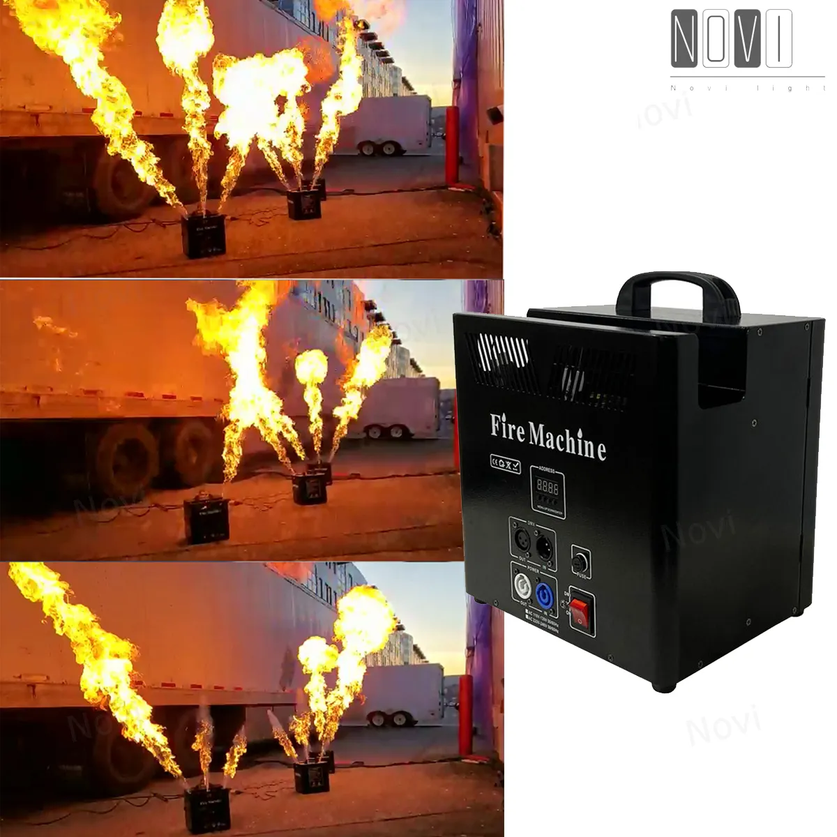 3 têtes Spray Jet Flame Thrower Real Fire Machine avec DMX512 CONTRÔLE MANUAL POUR MEDIAL STAGE THEATER PARTY CLUB DISCO DJ