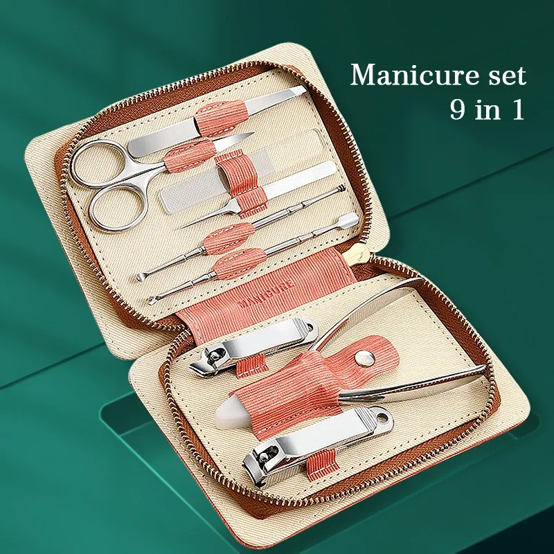 Kit 9pcs set di manicure di lusso set chiodo inossidabile kit di grade chirurgico taglio cuticole taglialette per taglio a piena funzione strumento di pedicola