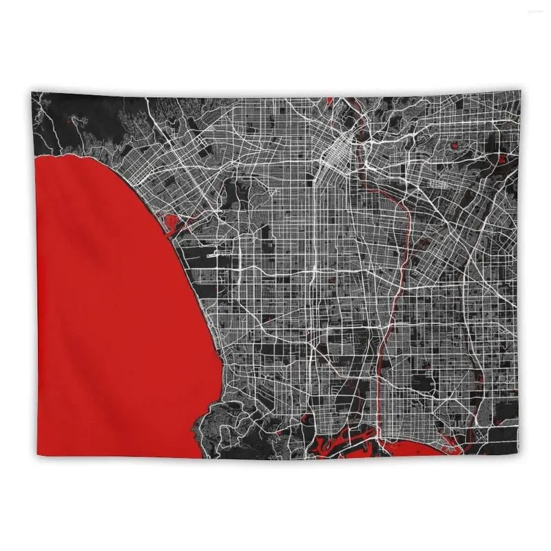 Taquestres Los Angeles City Mapa dos Estados Unidos - Oriental Red Tapestry House Decor Decoradores de Arte da parede para quarto