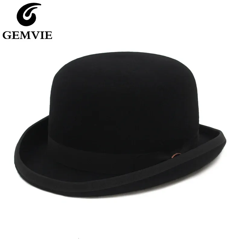 GEMVIE 100% LOOD FELT DERBY BOLLER CHAPLE POUR HOMMES FEMMES FEMMES SATINE FOCHIE SATINE Fedora costume magicien Magicien 240401