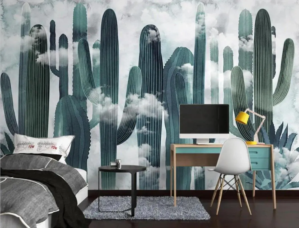 Papéis de parede Cacto personalizado Decorações de plantas tropicais para sala de estar TV Background 3D Art Mural Wallpaper Decor Home Sofá Quarto