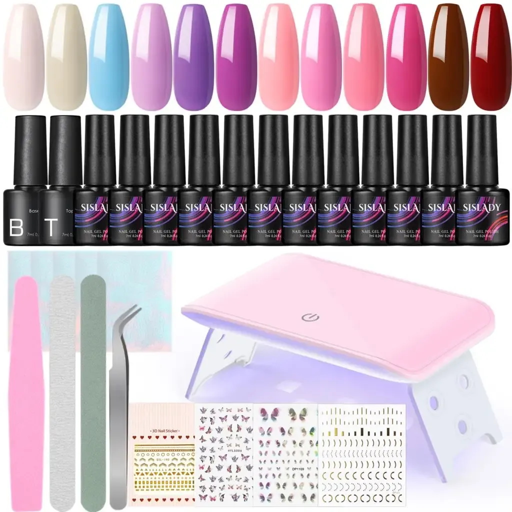 Nails Manicure Gel Nail Polish Set With Nail Art Tools UV LED Lamp Nail Soak Off Manicure Tools Nail Sticker for Nail Salon