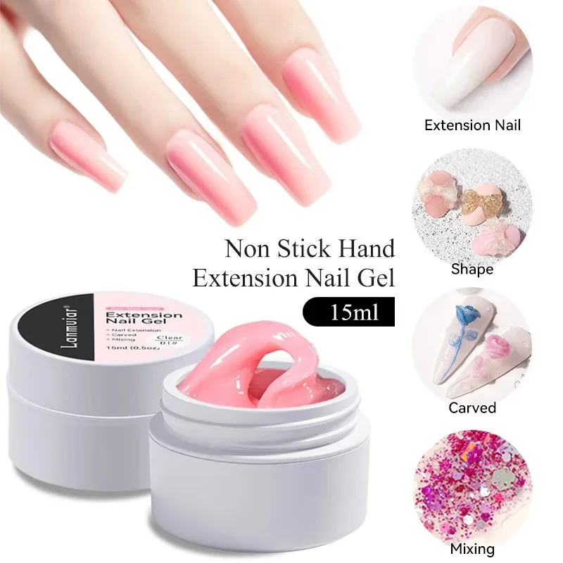 15ML Hard Jelly Extension Nail Gel Polish French Nails Nude Pink White Clear Fibre Glass Gum For Manicure Extend