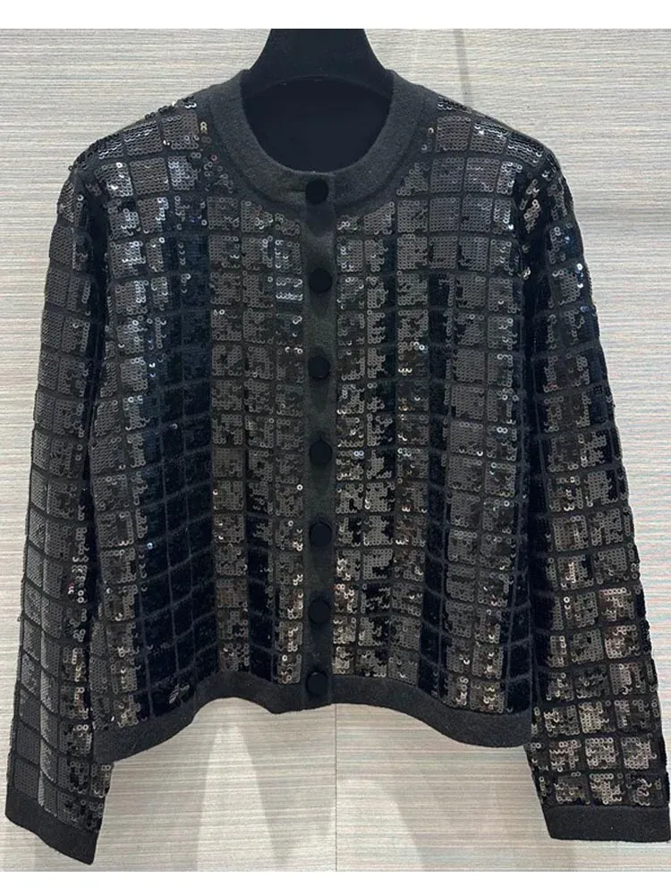 2023 Autumn New Women's Korean Sticked Cardigan High Quality Sequin Embroidery Elegant Fashion for Women Cardigan