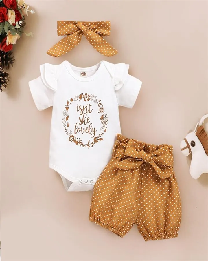 Ishowtienda sommar baby flicka kläder nyfödda flickor brev tryck romper bodysuitdot pantsheadband outfits 318 månader kläder y22770694