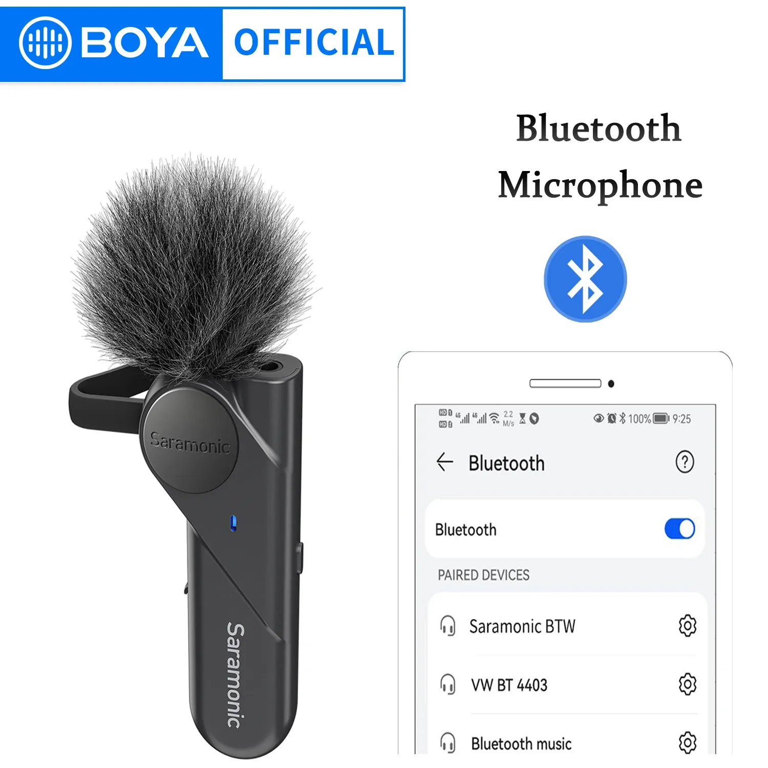 Microfones Bluetooth Wireless Lavalier Microphone Professional Lapel Mic Saramonic BTW för iPhone Android -inspelning Live Streaming Vlog