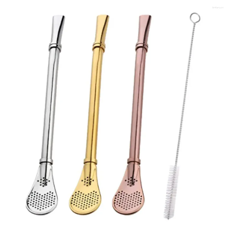 Drinking Straws 1 Set Tea Strainer Reusable Yerba Mate Stainless Steel Bombilla Gourd Washable Bar Accessories