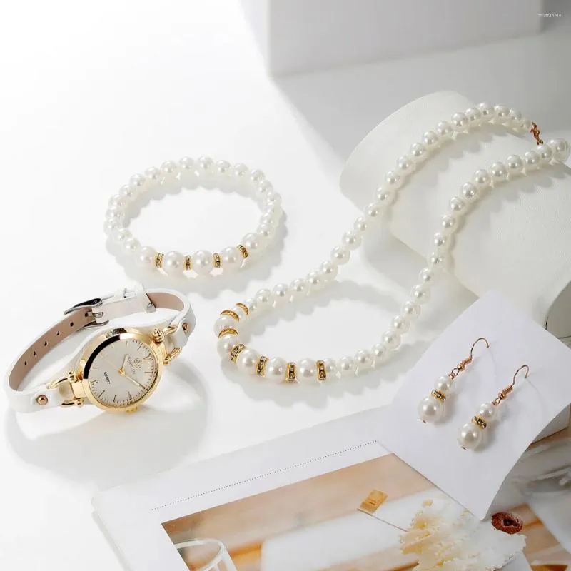 Zegarek na rękę Najnowszy styl kobiecej luksusowej mody wszechstronna kwarc kwarcowy Zegarek Pearl Trzyczęściowy zestaw biżuterii