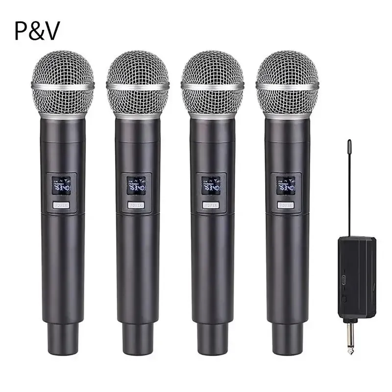 Microphones Professional 4 kanaler VHF Fast frekvens Trådlös mikrofonhandhållen Karaoke Microphone For Party Stage Performance Church