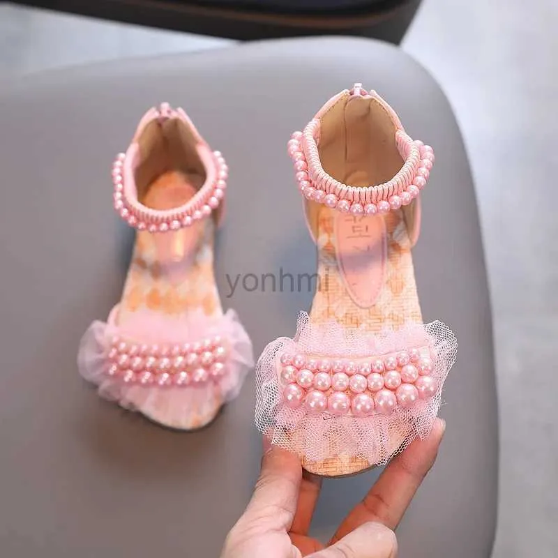 Sandals Slipper Sandals Summer Fashion Pearl Lace Princess Teli piatti Kids Beach Sandals Scarpe per bambina 240408