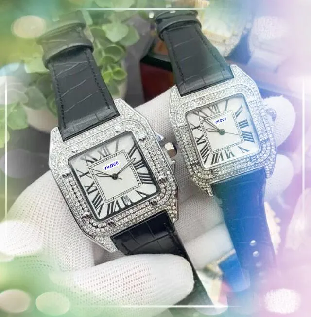 Trzy Stiches Square Roman Simple Dial Watch Mężczyźni Kobiety Kwarcowy ruch baterii Zegar czerwony niebieski czarny krowie skórzane diament