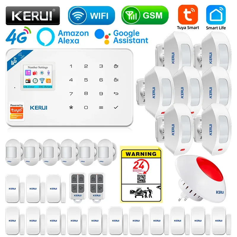 Kits Kerui W184 Tuya Security Protection Home Smart Home GSM 4G Alarmes WiFi Anti vol Système d'alarme de sécurité Kit de kit 6 langues Garage