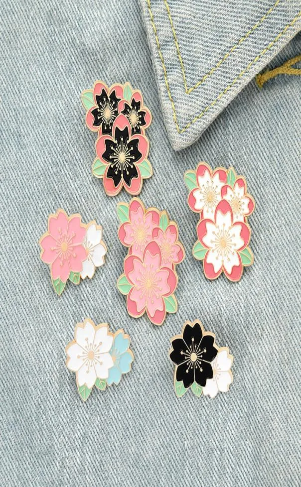 Sakura Emalj Pin Custom Pink White Cherry Blossom Brosches Bag Lapel Pin Cartoon Flowers Badge Jewelry Gift for Kids Friends8798726