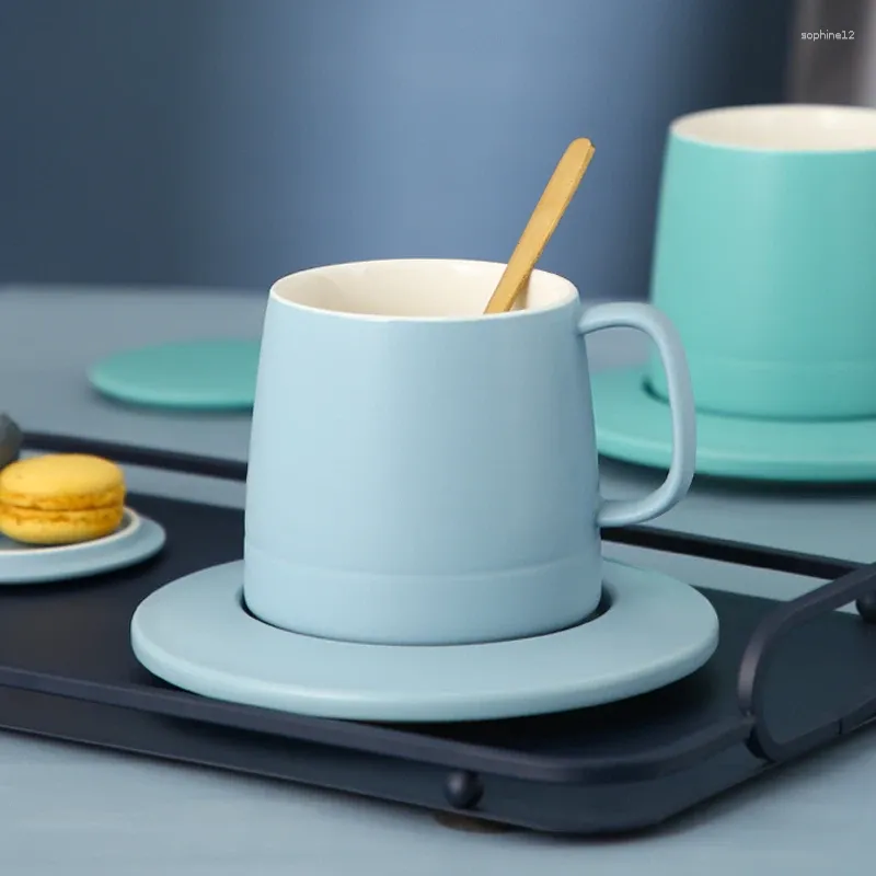 Mugs Nordic Mug With Lid Spoon Creative Ceramic Cup Female Office Simple Coffee Large Capacity 375ml Household Water