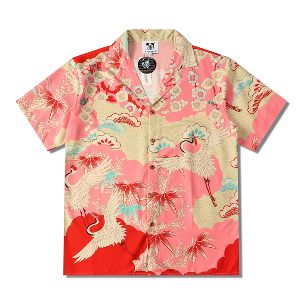 Crane Hawaiian Shirt Männer Sommer Kurzärmele Poloshirts Vintage Street Shirts für Mann