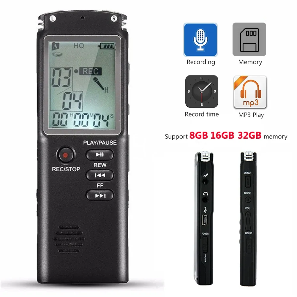 Microfoni da 8 GB da 16 GB 32 GB Registratore vocale USB Professional 96 ore Dictaphone Digital Audio Voice Recorder con microfono VAR/VOR Builtin