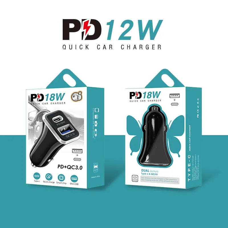 2024 12W شاحن سيارة PD+USB Dual Port Car Mobile Car Charger 2.4A شاحن سيارة شاحن شاحن مزدوج للمنفذ الجديد - شاحن للهاتف المحمول