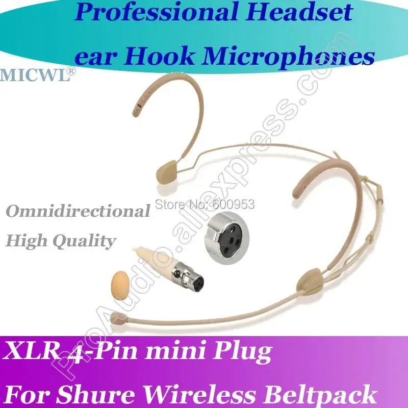 Mikrofony MICWL Mini 4pin Wygodne bezprzewodowe zestaw słuchawkowy dla Bezprzewodowego Systemu BodyPack Shure