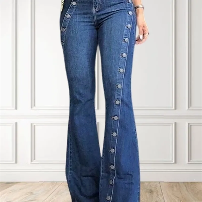 Femmes plus taille haute taille jeans vintage décontracté mince pantalon pantalon de mode décor broute de fût