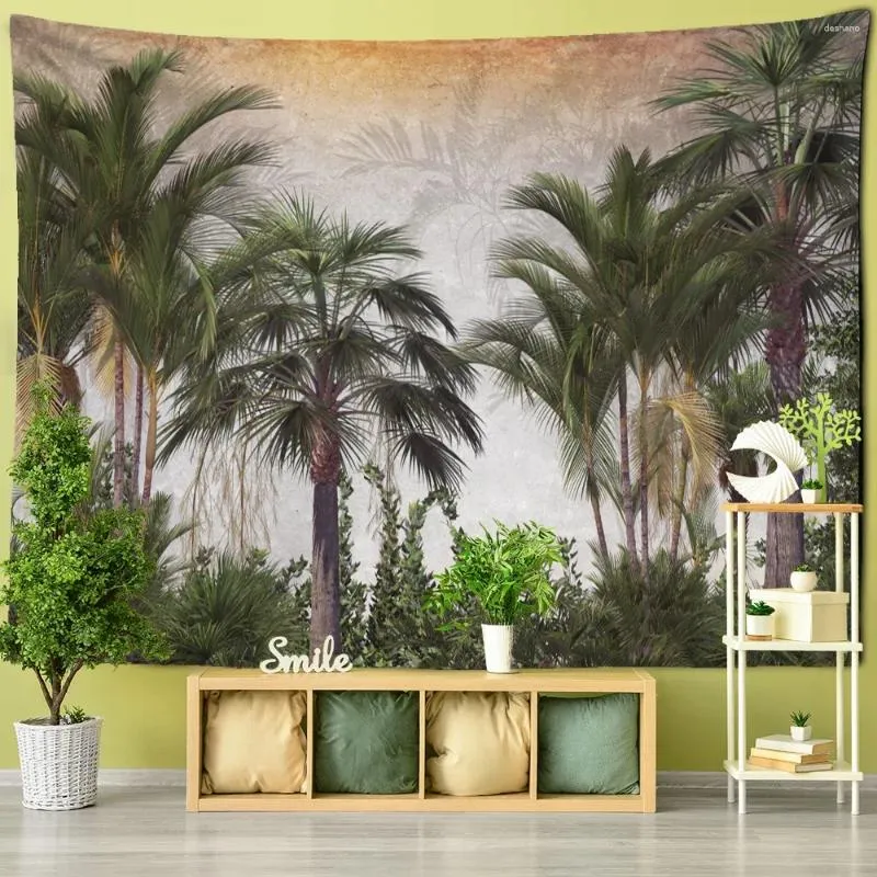 Tapissries Autumn Palm Tree Tapestry Wall Hanging Boho Bakgrund Fabric Madrass Hippie Art Home Retro Decor