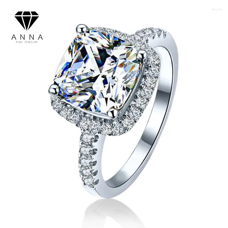 Anelli a cluster anello di diamante a carbone elevato quadrato per donne colorate gemme S925 Sterling Silver Platinum placcato ENGAGINIO FINE