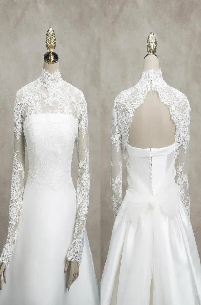 Bridal Lace Jacket High Collar Long Sleeves Appliques Wrap Sheath Bridal Bolero For Wedding Dresses Custom Made High Quality Jacke8145508