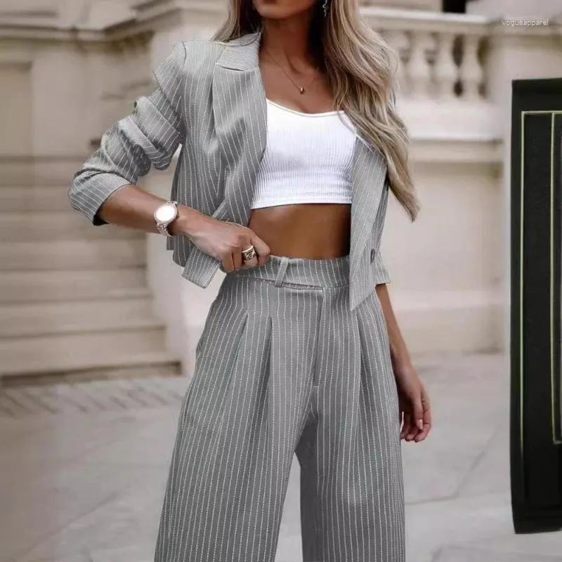 Women's two-piece striped tube top + straight pants suit Women's two-piece striped tube top + straight pants suit