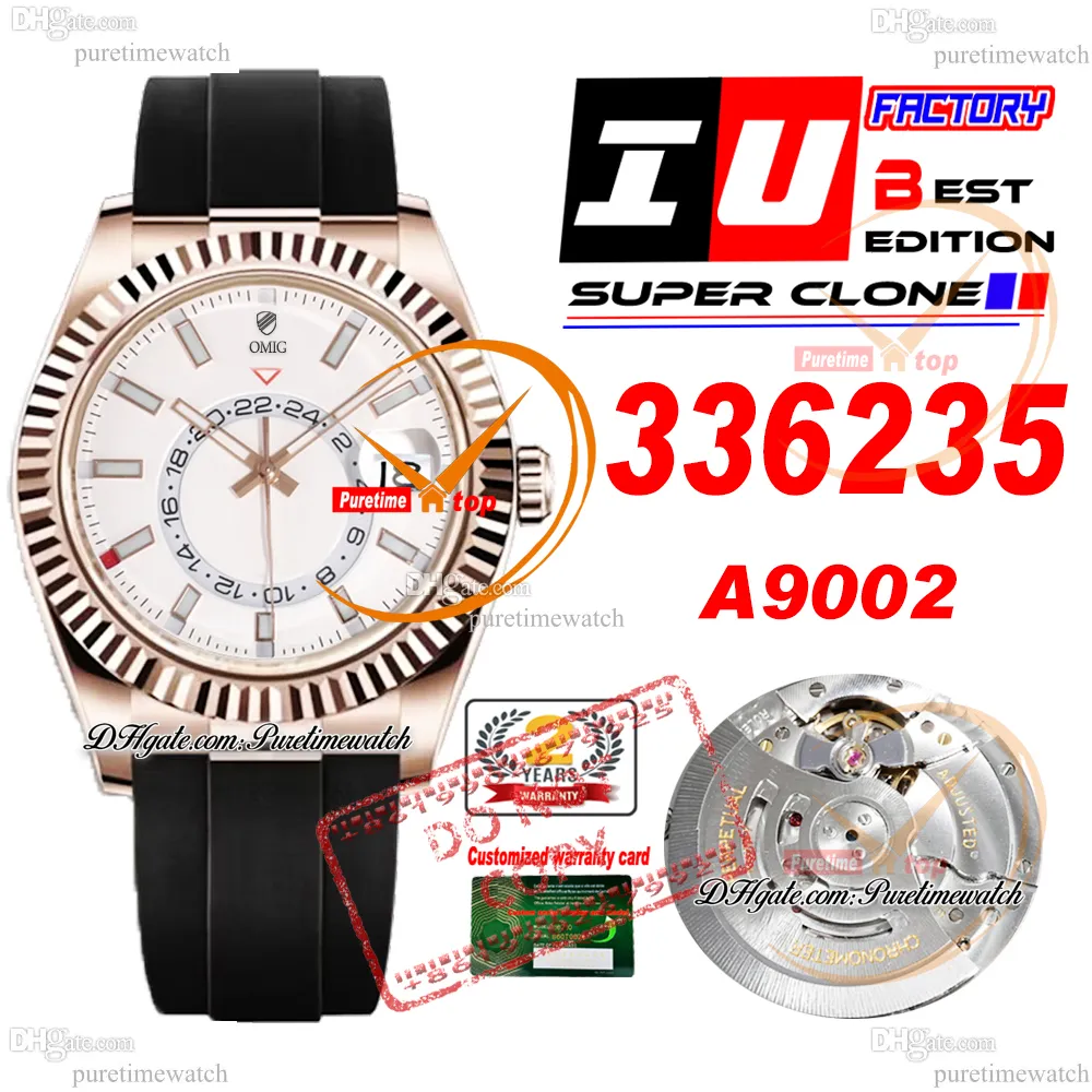 Sky Dweller 336235 A9002 Orologio da uomo automatico IUF 42mm Gold Rosa 904L Stick White Stick Black Black Black Black Super Edition con Smae Serial Card Orologi PureTime