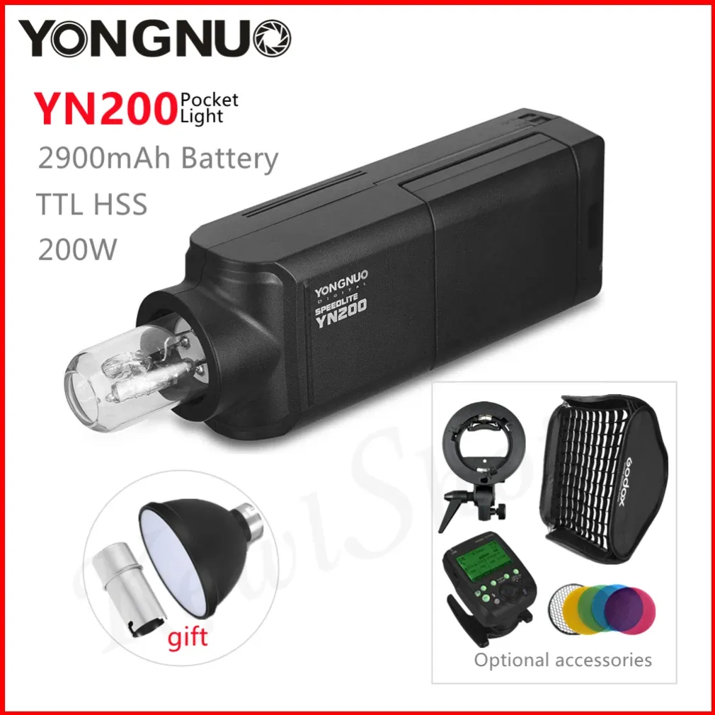 Zubehör Yongnuo YN200 Flash Light Speedlite TTL HSS 2.4G 200W Tragbare Outdoor -Studio -Flash -Fotografie -Lampe für Canon Nikon Camera