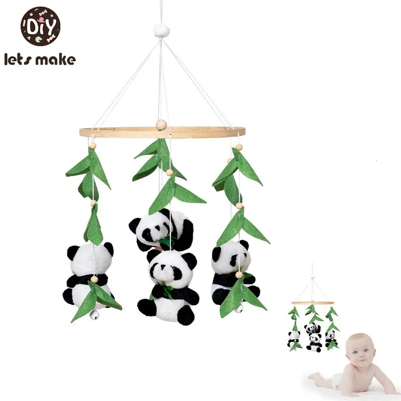 Wooden 012 Months Baby Soft Felt Panda Bed Bell Toy Mobiles Crib Hanging Toys born Educational For Infant Gift 240408