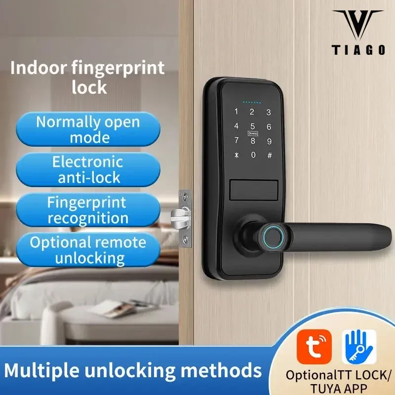 Lock TIAGO P12 Tuya Waterproof Smart Door Lock TTLock App Digital Fingerprint Card Password Key Outdoor Electronic Wooden doors Lock