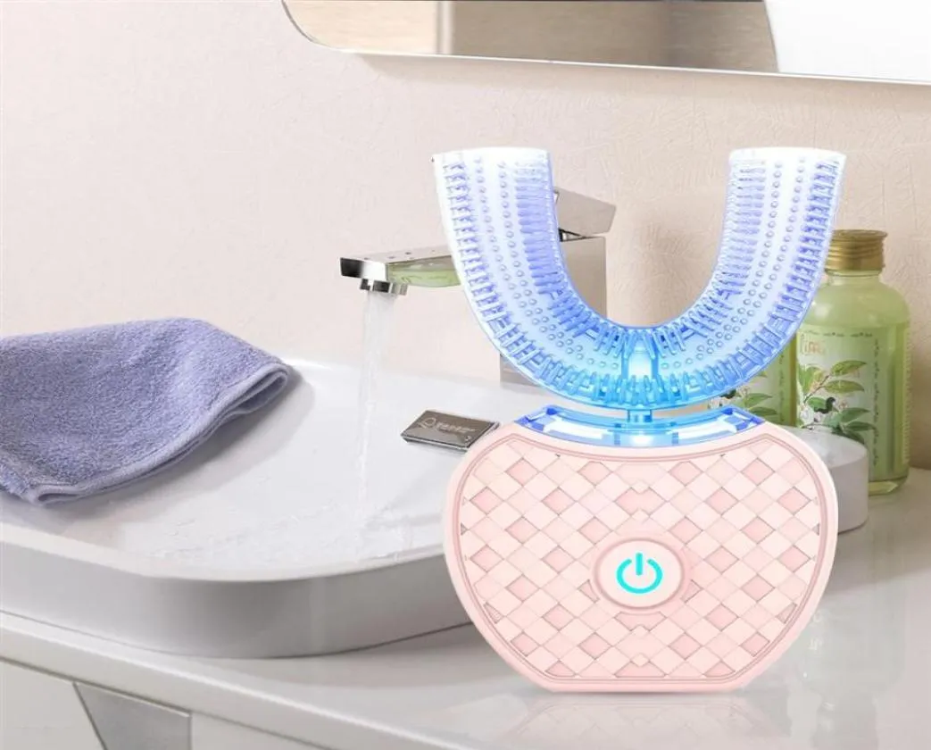 360 градусов Интеллектуальная автоматическая электронная зубная щетка USB -форма, заряжаемая U, с 4 модами таймер синяя легкая зубная паста202U7499385