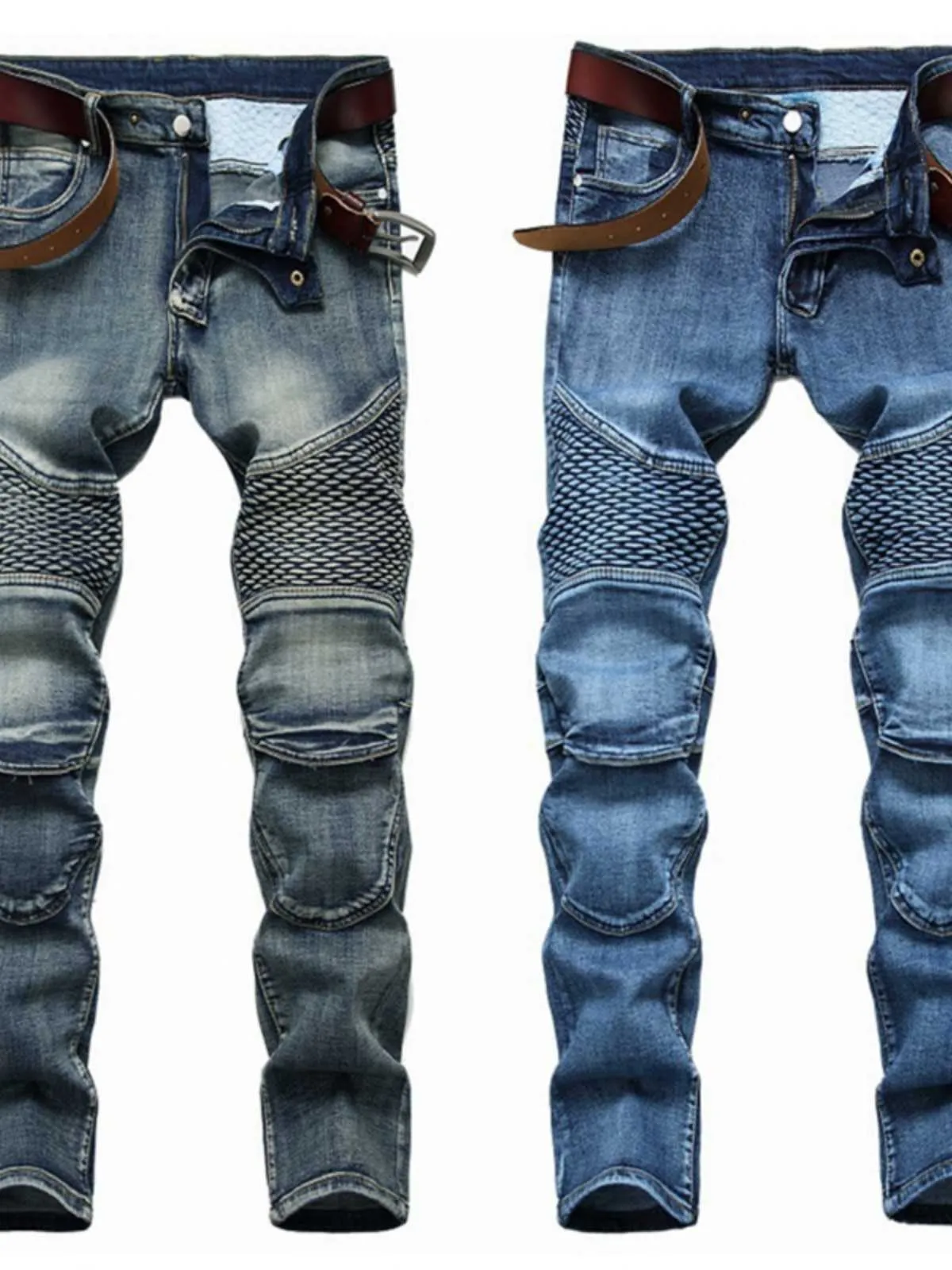 Can fit knee pads motorcycle jeans 3-color motorcycle riding pants mens pleated large size nostalgic pants slim fit pants spring