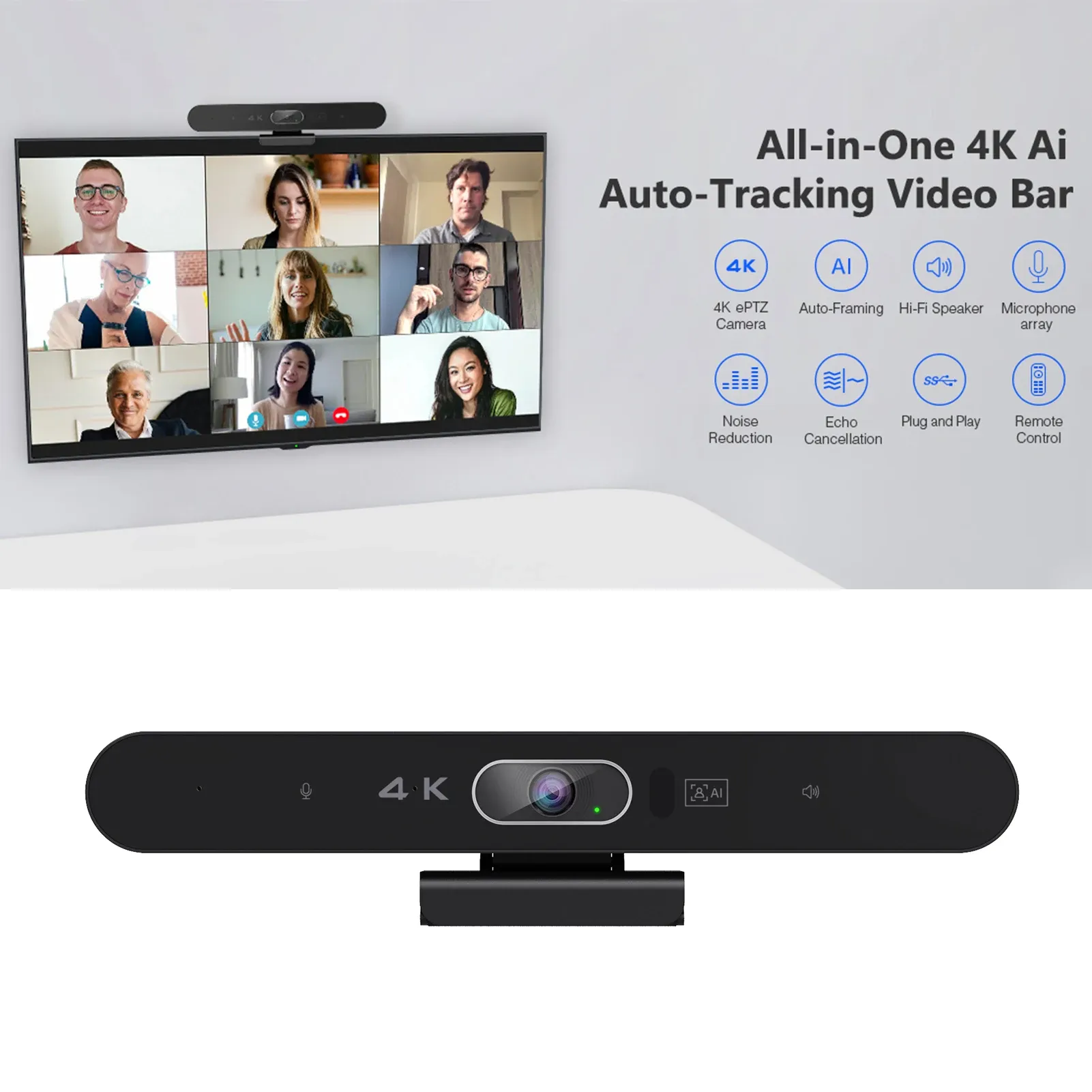 Webcams 4K Camera USB Webcam HD Video Conference Camera with Microphone and Speaker AI Face Tracking Auto Focus Remote Control for PC