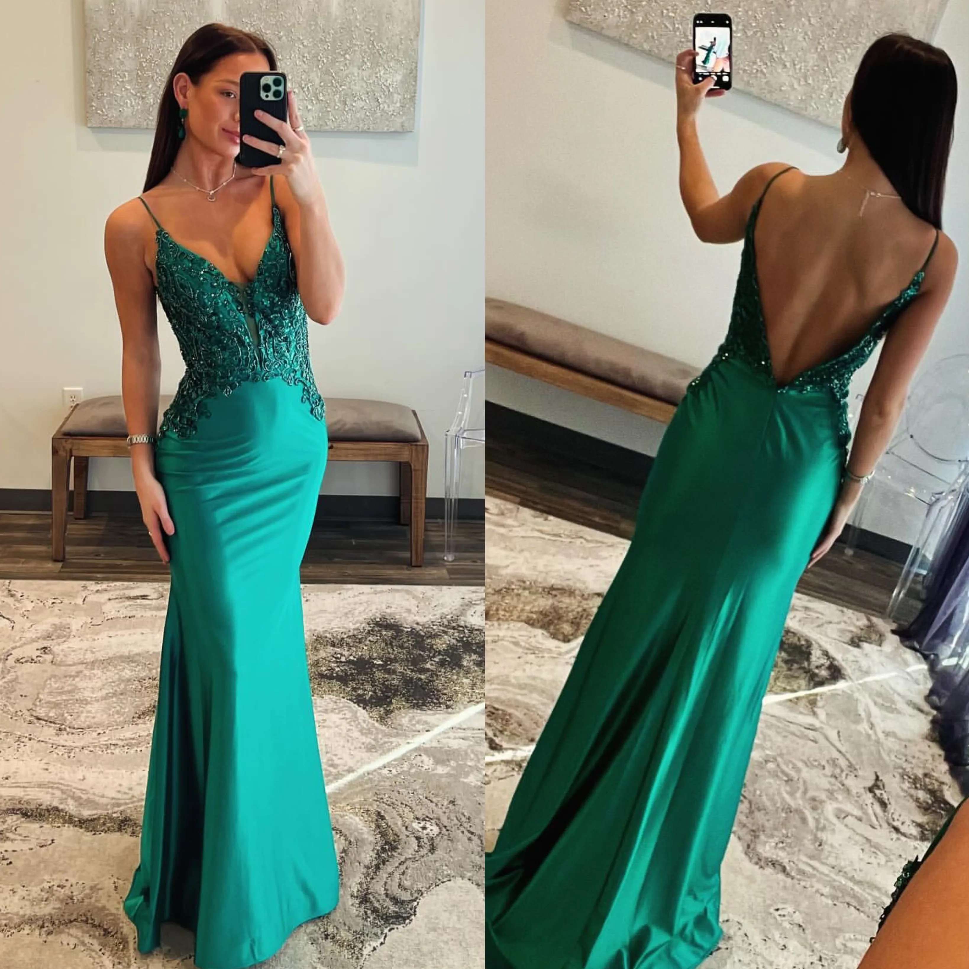 Emerald Green Mermaid Prom Dress Sequins Beaded Appliqued Spaghetti Evening  Satin Formal Dress Backless Sweep Train from Dhgate Prom Dresses - price  300.63
