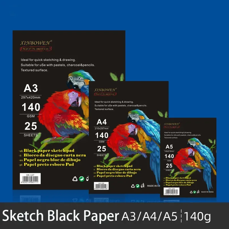 Libretto di schizzi 25 fogli 140G A4/A5 Black Paper Notebook Black Notepad Sketch Graffiti Notebook Drawing di pittura Office School Stationery