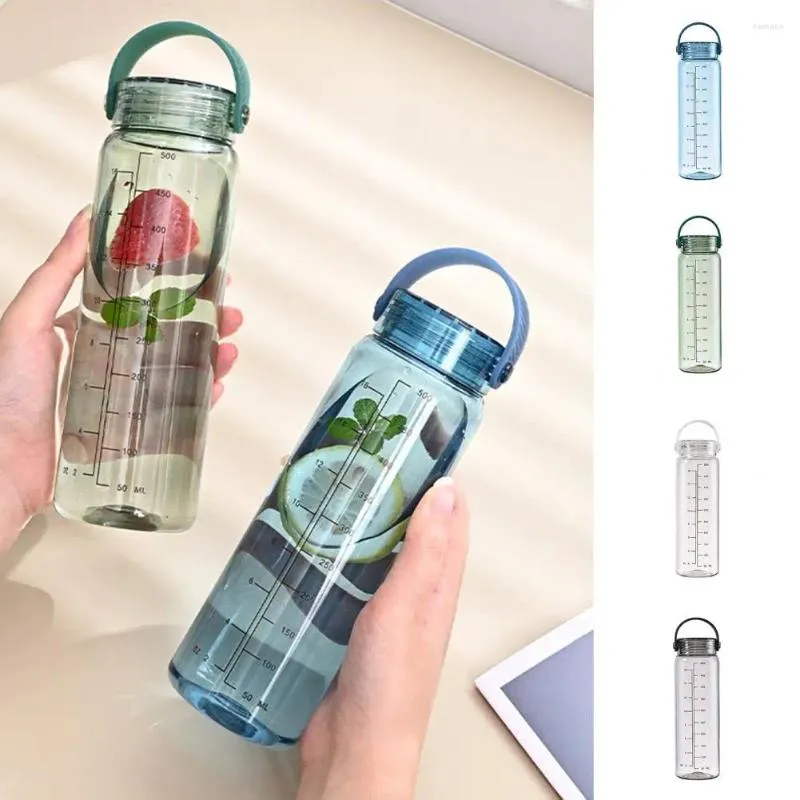 Water Bottles Silicone Handle Bottle Portable Sports Cup 500ml Leak-proof With Scale For Men Travel