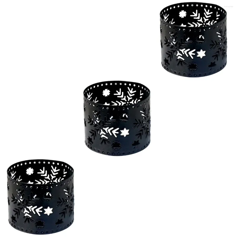 حاملي الشموع 3pcs ديكورات المنزل عيد الميلاد الحديد جوفاء سطح المكتب الحفل الديكور الحفل - Snowflake (أسود)